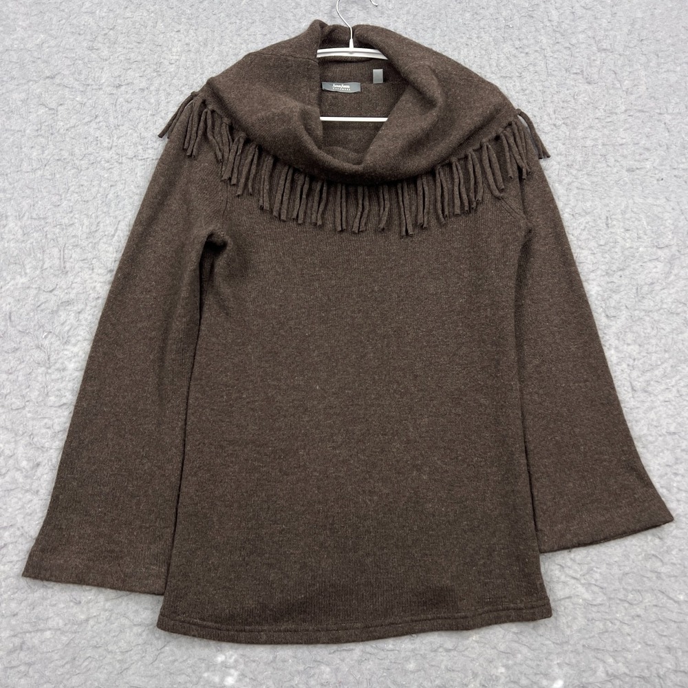 Neiman Marcus Sweater Women's Small Brown Cashmere Cowl Neck Fringe Western Top